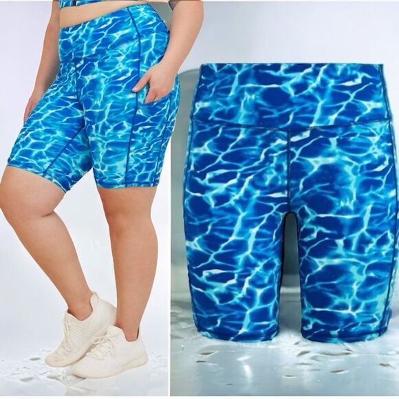 torrid Pants - Torrid Blue Water Outline Performance Core 9 Inch Active Bike Shorts 3 3XL